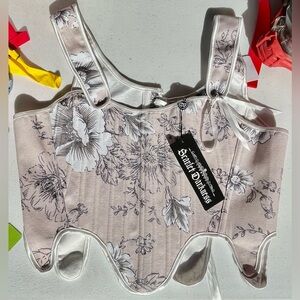 Sinister Darkness Floral Corset Top - Cream and Gray - SOLD❗️❗️❗️❗️